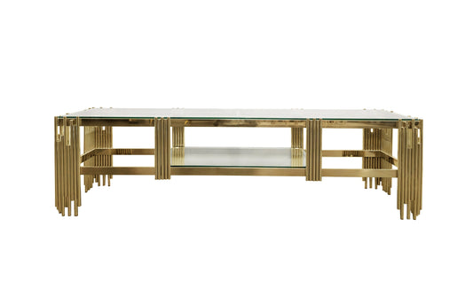 Chelsea Gold TV Unit Table - Clear Glass