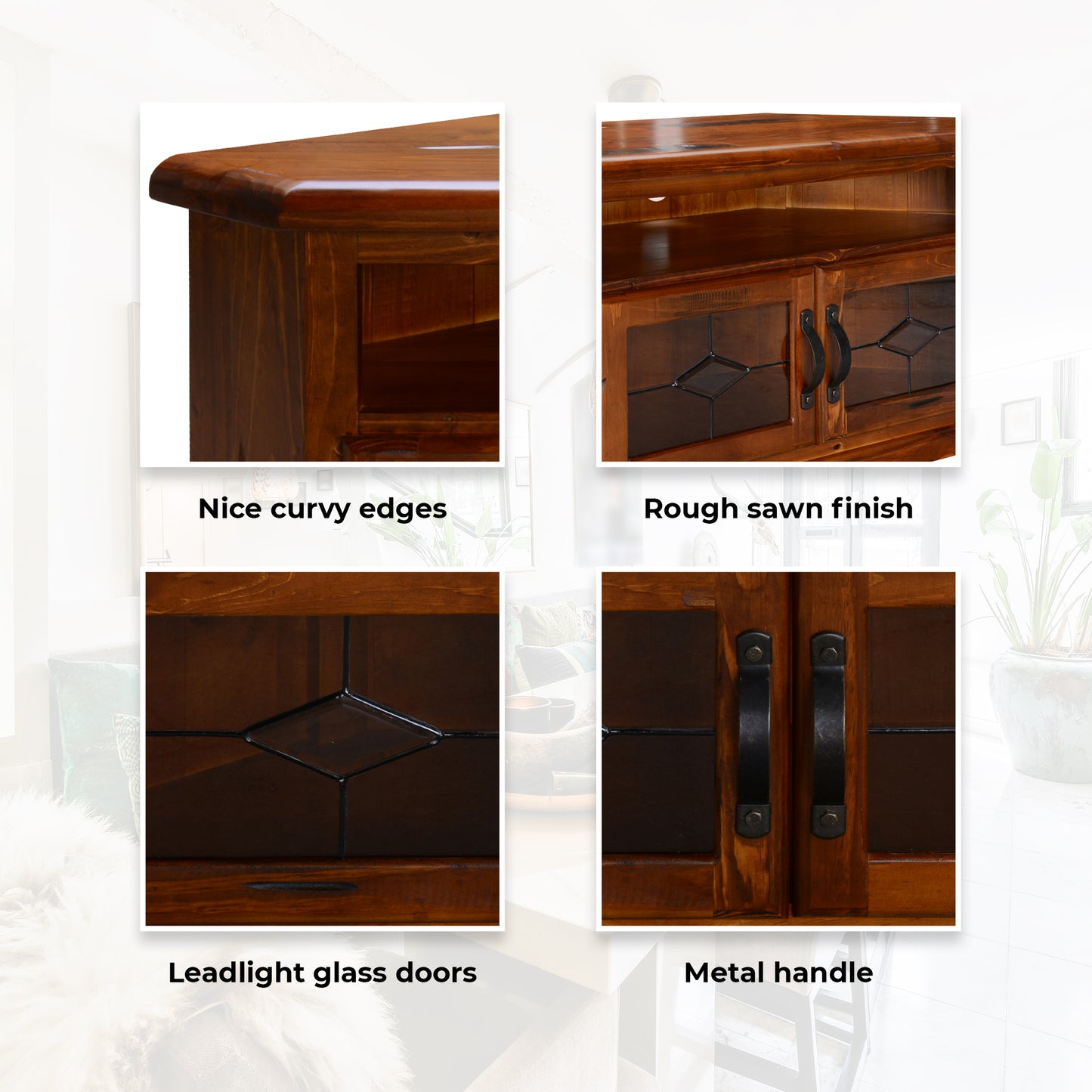 Umber Corner ETU Entertainment TV Unit 126cm 2 Door Solid Pine Wood - Dark Brown