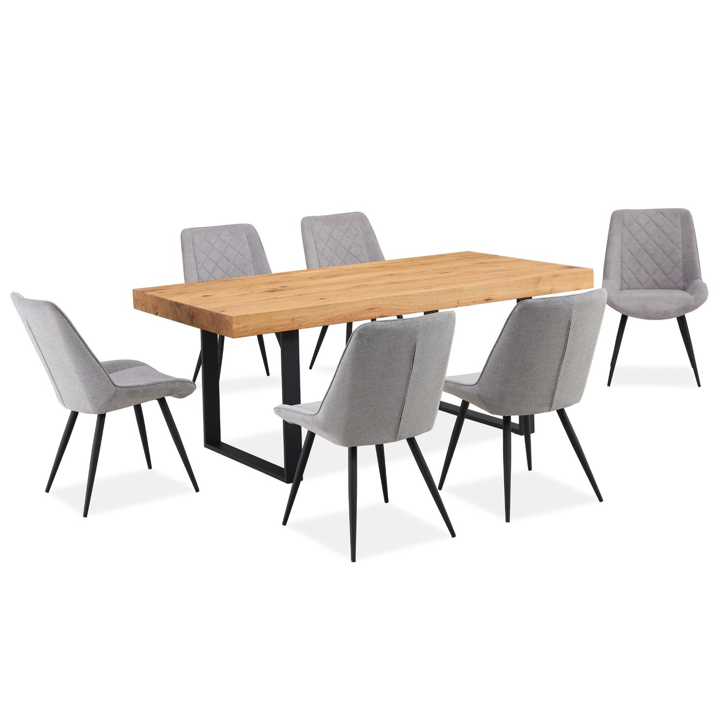 Ethan Dining Table 190cm Veneer Solid Oak Top Metal Leg - Natural