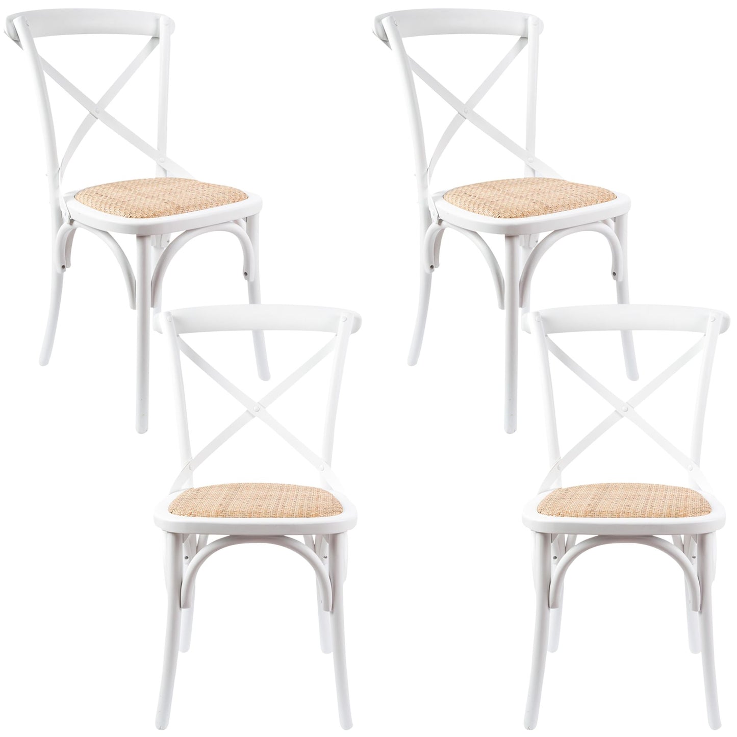 Aster Crossback Dining Chair Set of 4 Solid Birch Timber Wood Ratan Seat - White