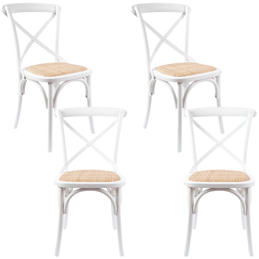 Aster Crossback Dining Chair Set of 4 Solid Birch Timber Wood Ratan Seat - White