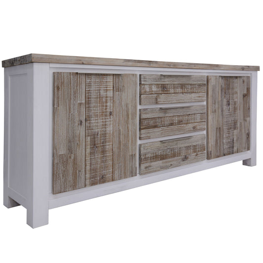 Plumeria Buffet Table 200cm 2 Door 3 Drawer Solid Acacia Timber - White Brush