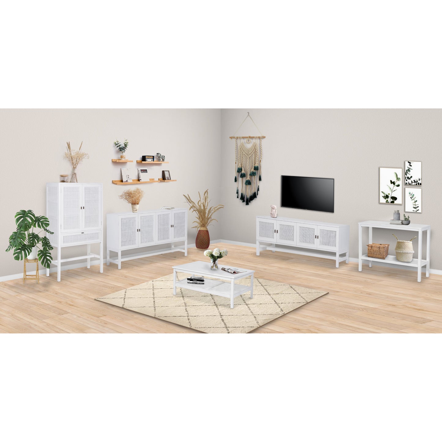 Jasmine ETU Entertainment TV Unit 160cm 4 Door Mindi Wood Rattan - White