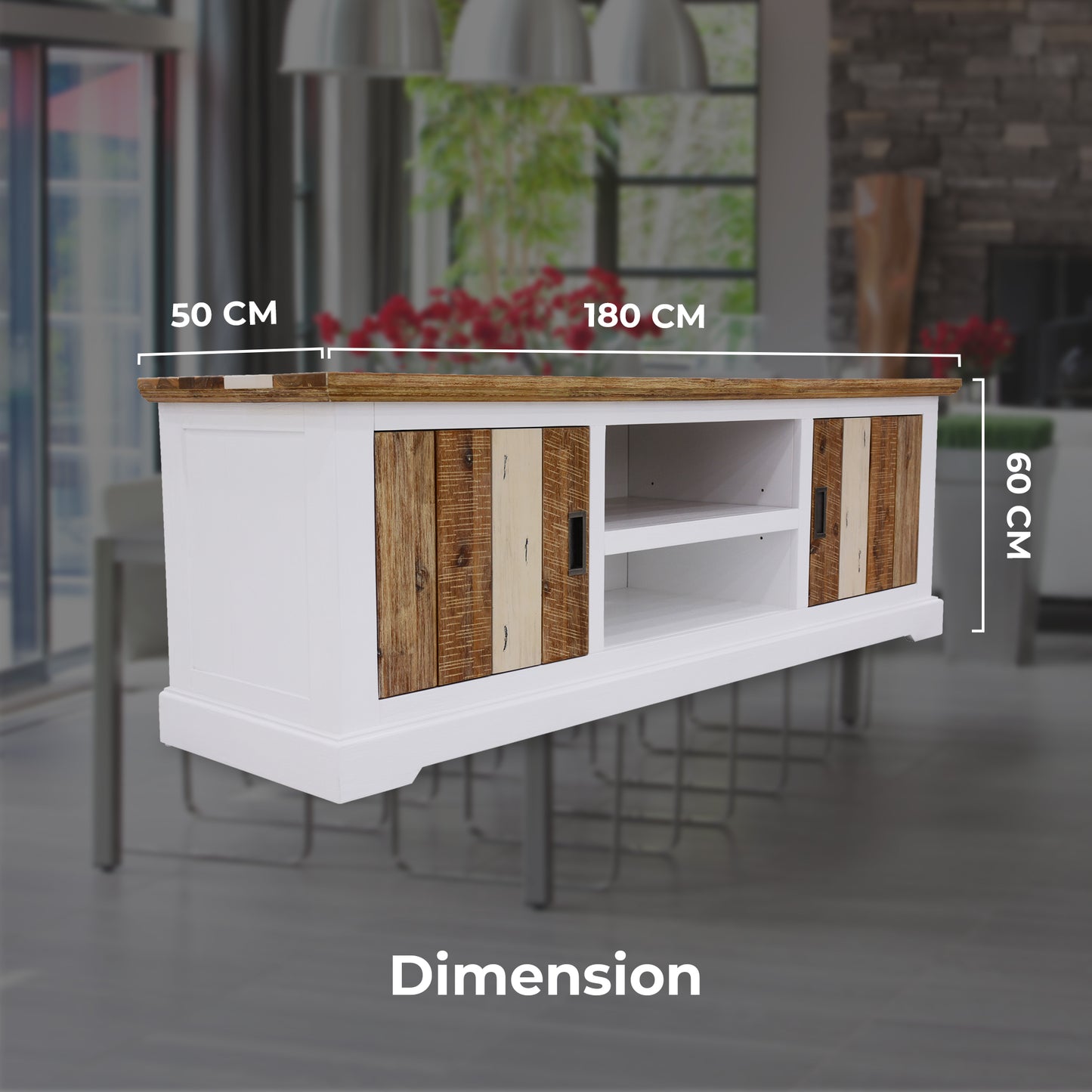 Orville ETU Entertainment TV Unit 180cm 2 Door Solid Acacia Timber - Multi Color