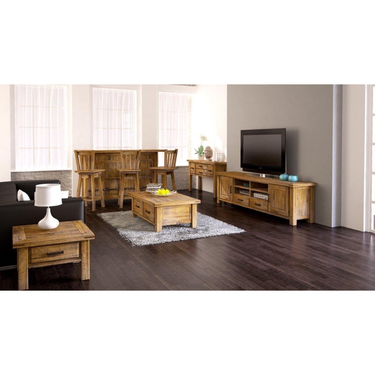 Teasel ETU Entertainment TV Unit 240cm 2 Drawer Solid Pine Wood - Rustic Oak