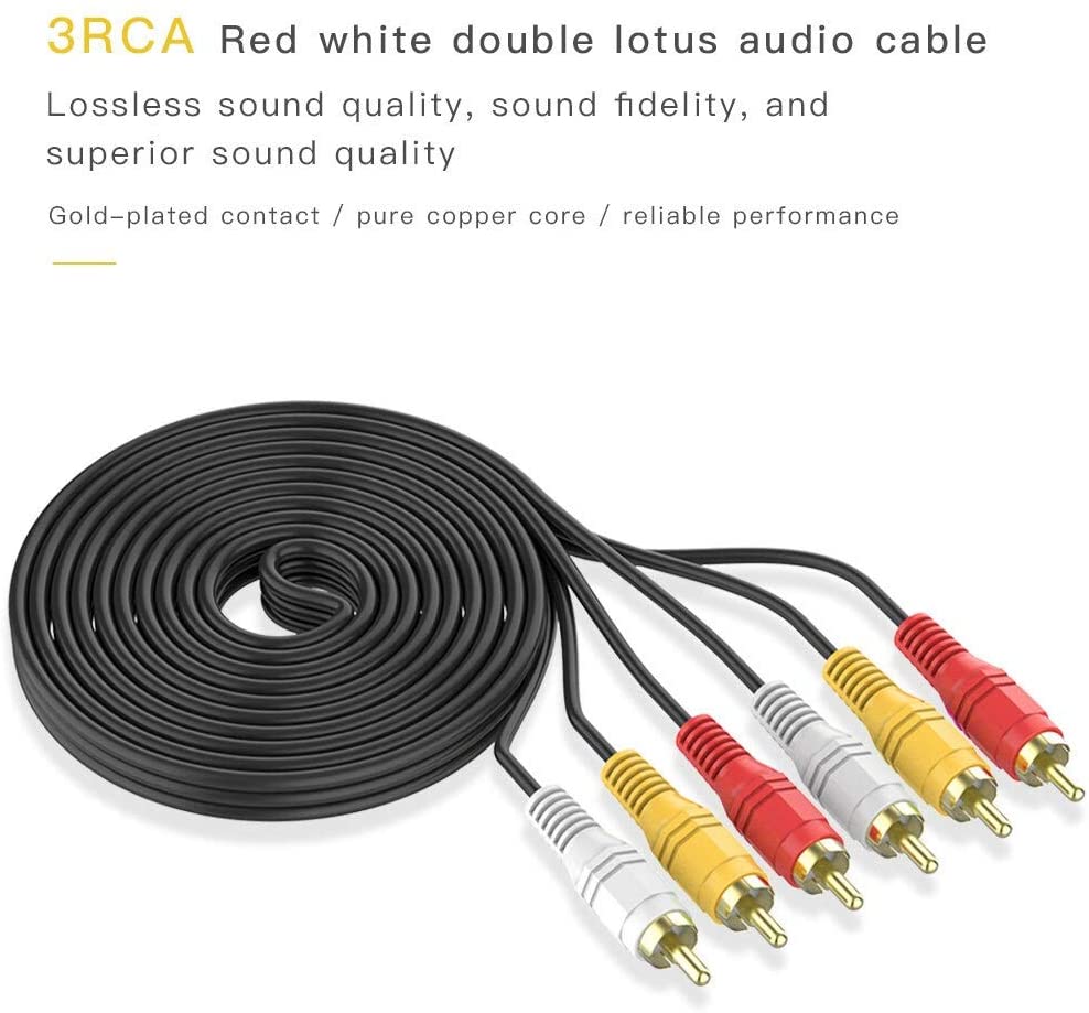 1.5M 3 RCA 3RCA L + R + V Composite AV Audio Video Cable Gold Male Plated M/M