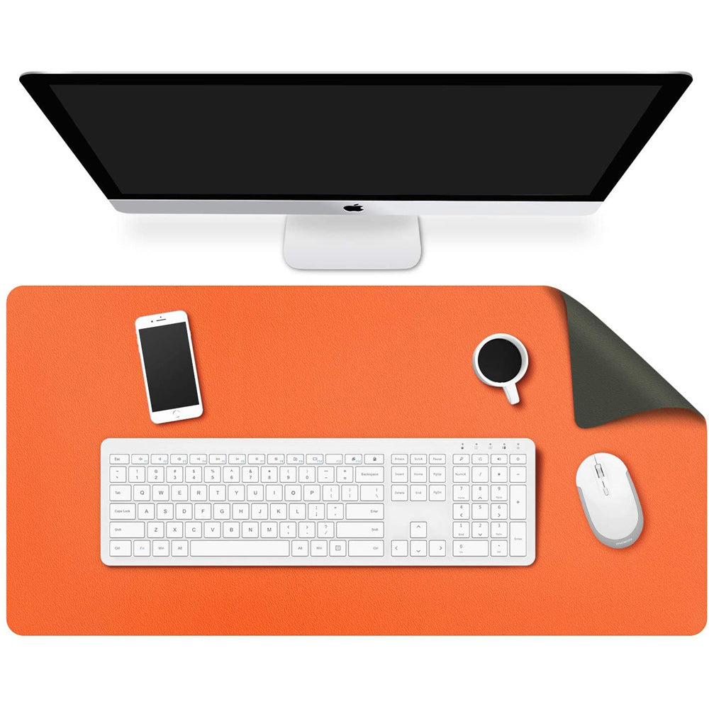 Orange 90cm*45cm Dual Side Office Desk Pad Waterproof PU Leather Computer Mouse Pad