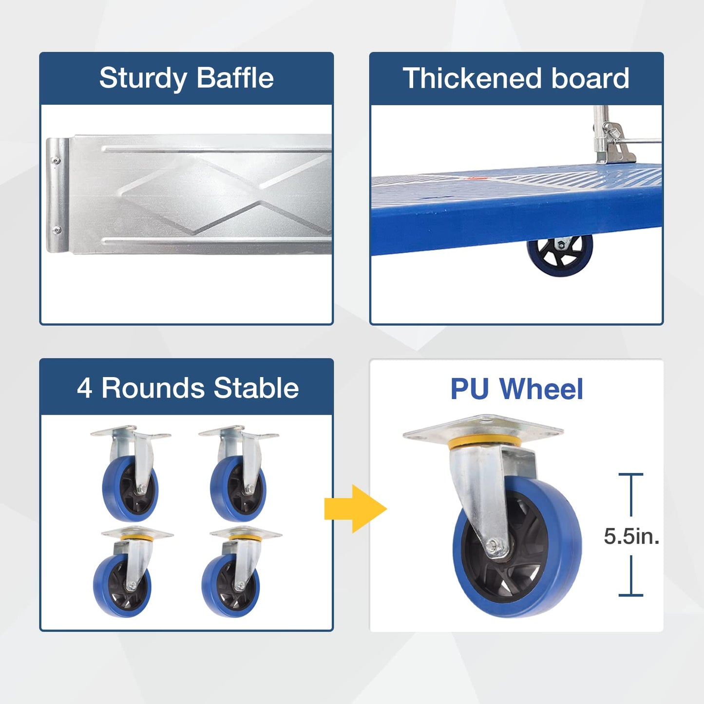 300kg Foldable Warehouse Platform Trolley Truck Dolly Platform Cart Swivel Wheels Moving Cart Flatbed