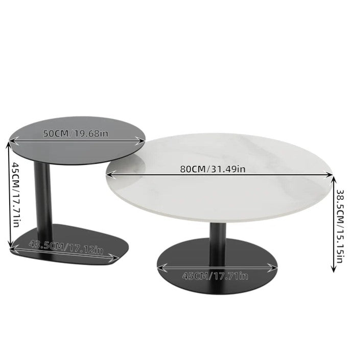 Interior Ave - Halo Two Piece Coffee Table Set - White Stone & Tempered Glass