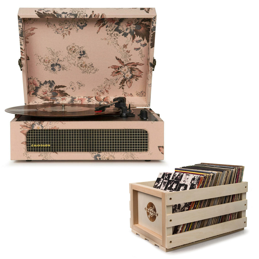 Crosley Voyager Floral - Bluetooth Portable Turntable  & Record Storage Crate