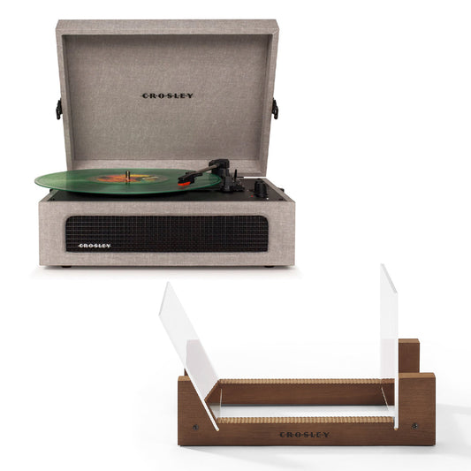 Crosley Voyager Bluetooth Portable Turntable - Grey + Bundled Crosley Record Storage Display Stand