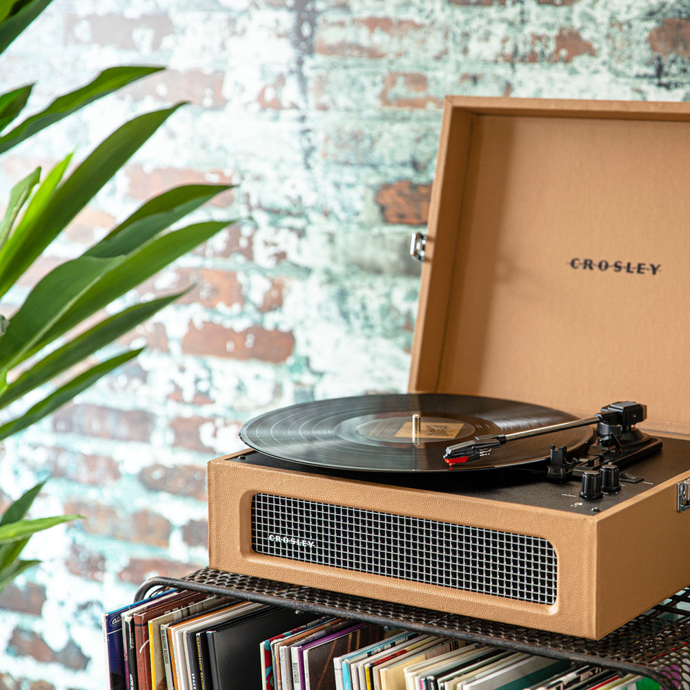 Crosley Voyager Bluetooth Portable Turntable - Tan + Bundled Crosley Record Storage Display Stand