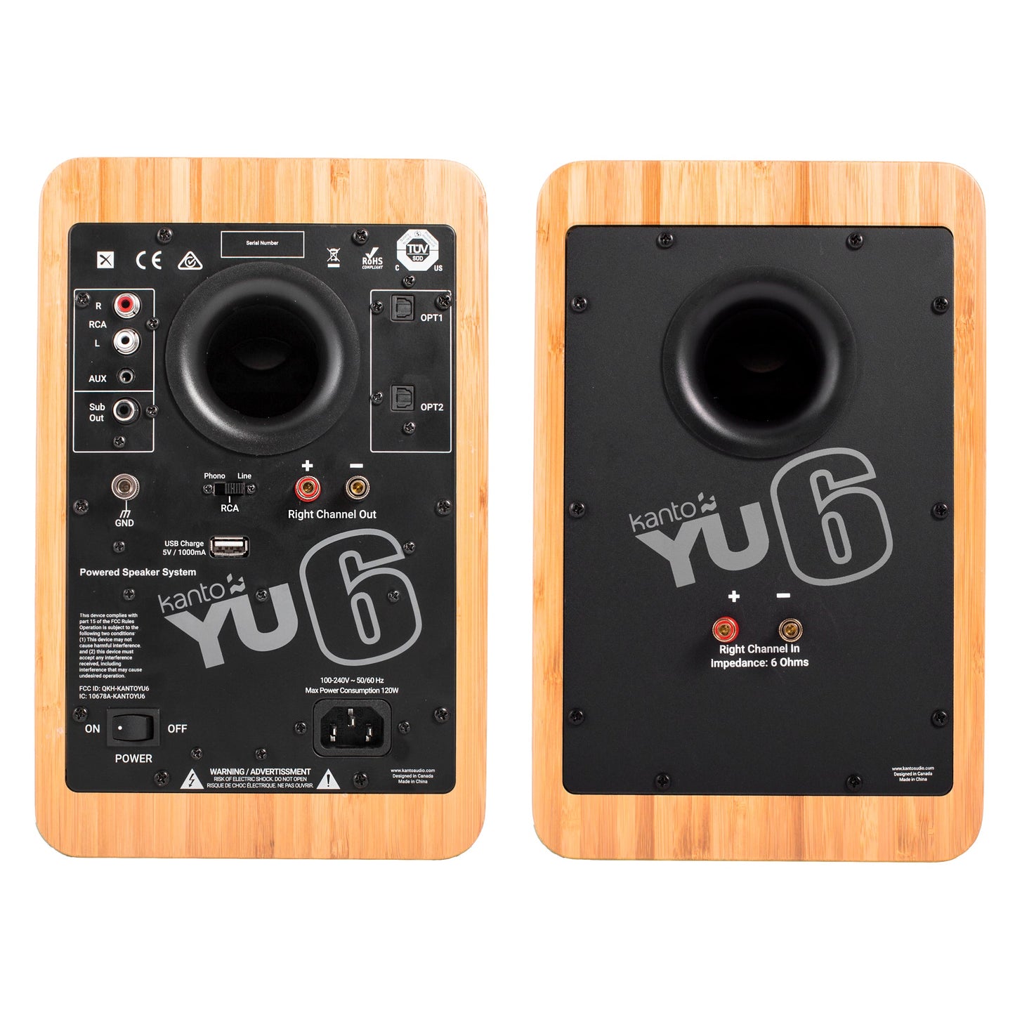 Kanto YU6 200W Powered Bookshelf Speakers with Bluetooth and Phono Preamp - Pair, Bamboo with SX22 Black Stand Bundle