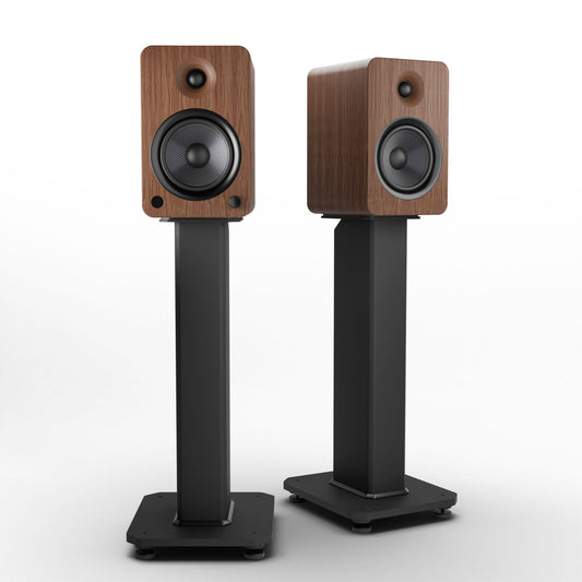 Kanto YU6 200W Powered Bookshelf Speakers with Bluetooth and Phono Preamp - Pair, Walnut with SX22 Black Stand Bundle