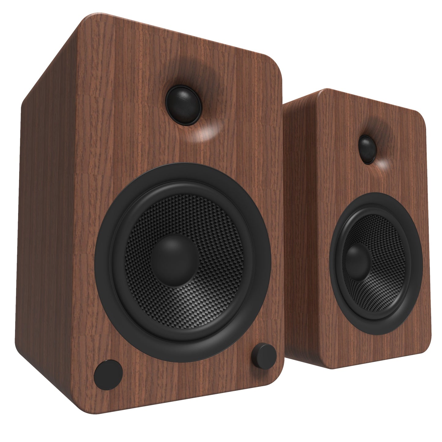 Kanto YU6 200W Powered Bookshelf Speakers with Bluetooth and Phono Preamp - Pair, Walnut with SX22 Black Stand Bundle