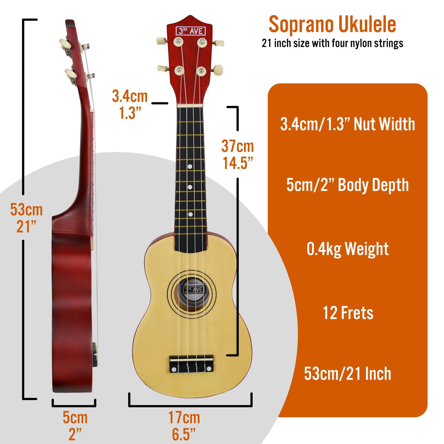 3rd Avenue Soprano Ukulele - Natural