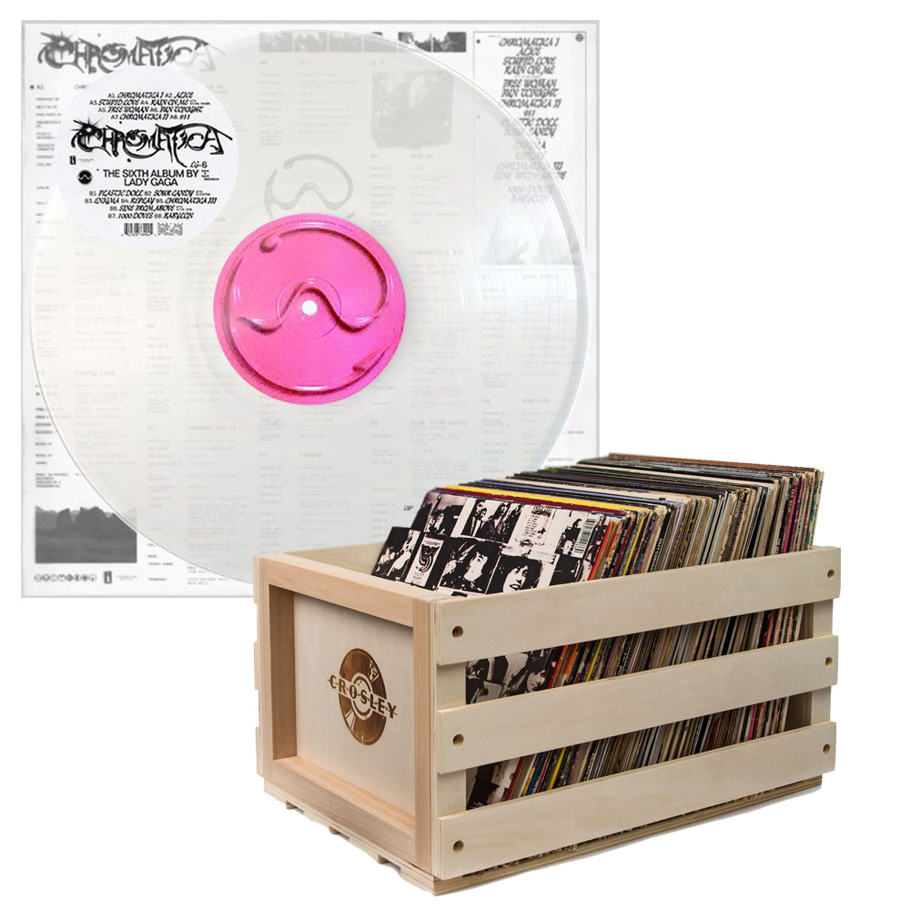 Crosley Record Storage Crate & Lady Gaga Chromatica - Vinyl Album Bundle