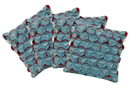 Pack of 4 Covers Amelie Aqua Blue & Red 3D Texture Cushion Covers