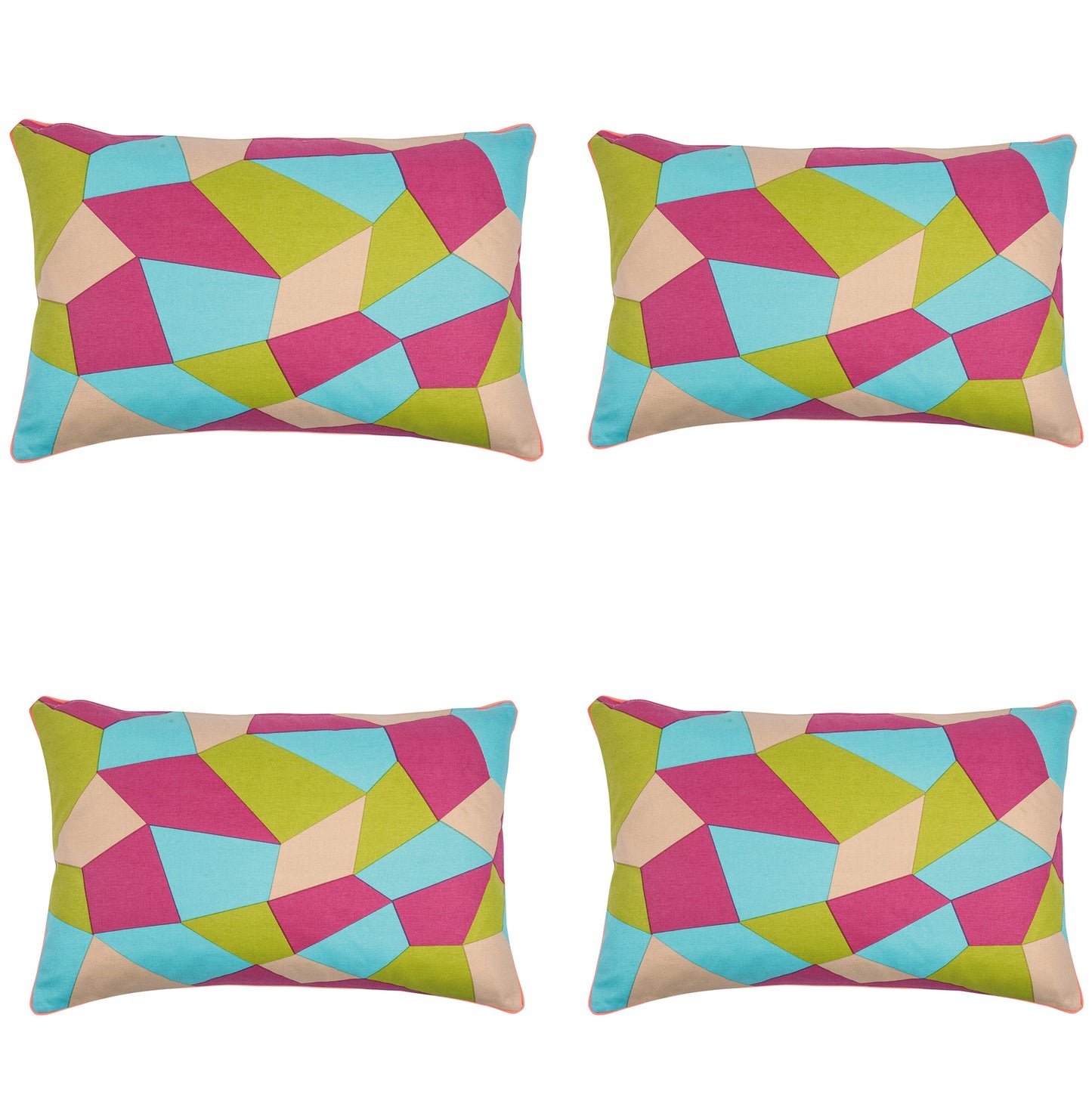 Pack of 4 Geo Green Geometric Design Rectangle 40x60cm Cushion Covers