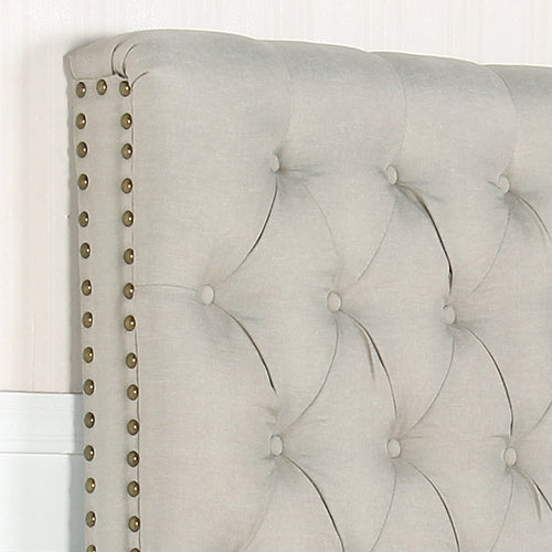 Bed Head Queen Size French Provincial Headboard Upholsterd Fabric Beige