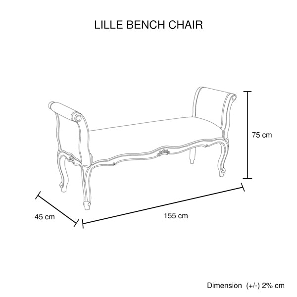 Oak Wood Linen Fabric Beige White Washed Finish Bench Chair