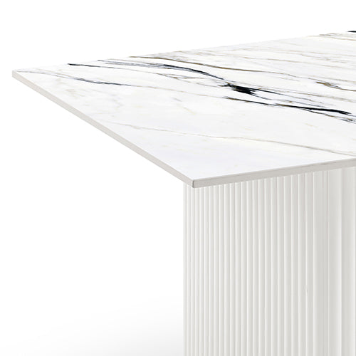 Coffee Table Sintered Stone Top MDF Table Base Glossy White