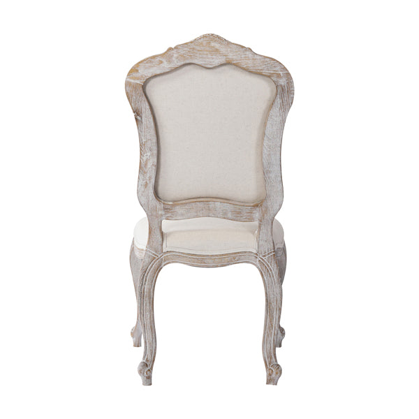 Dining Chair Linen Fabric Beige Oak Wood White Washed Finish