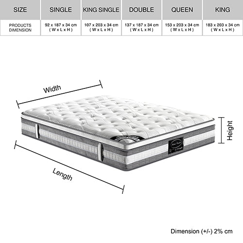 Mattress Euro Top King Single Size Pocket Spring Coil with Knitted Fabric Medium Firm 34cm Thick