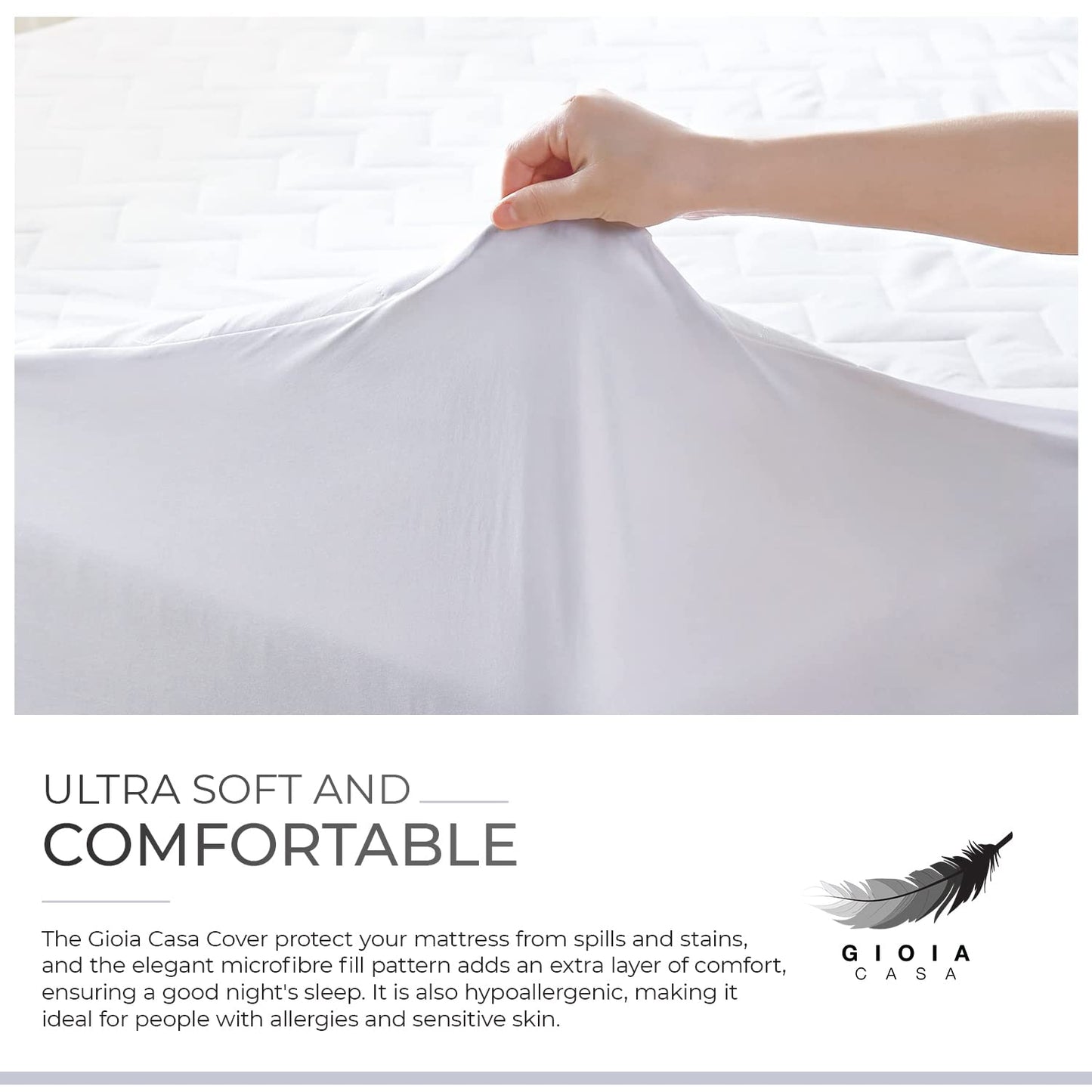 Gioia Casa 100% Ultra-Soft Cotton Quilted Anti-Microbial Mattress Cover Protector - White - Queen Size