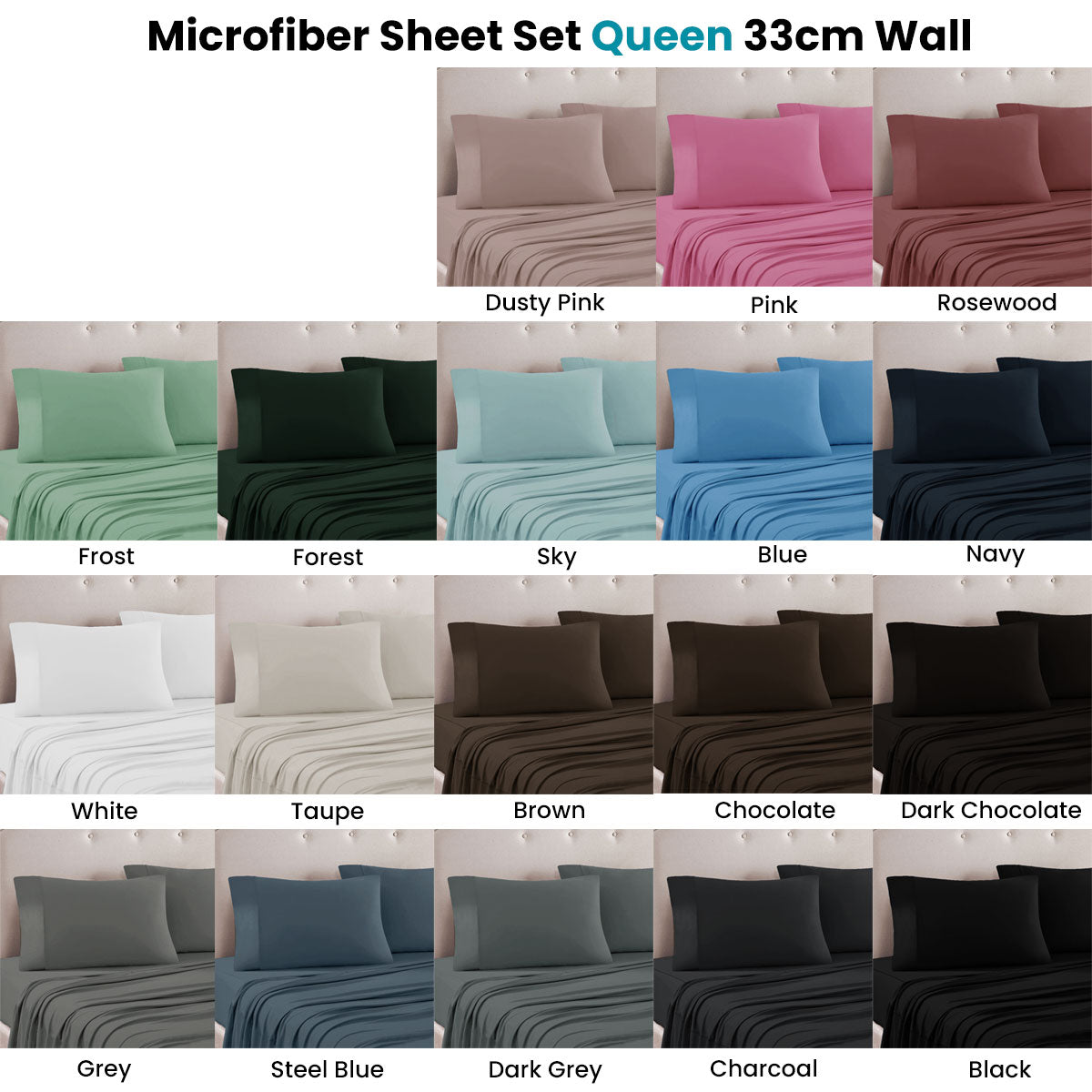 Art Terrace Microfiber Sheet Set Queen 33cm Wall Charcoal