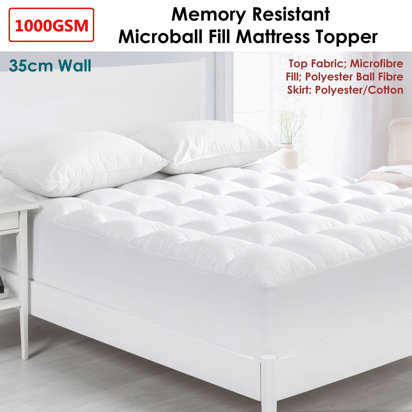 Cloudland 1000GSM Memory Resistant Microball Fill Mattress Topper Queen