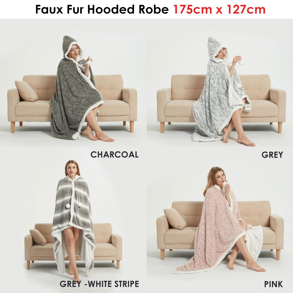 Ramesses Faux Fur Hooded Robe Grey