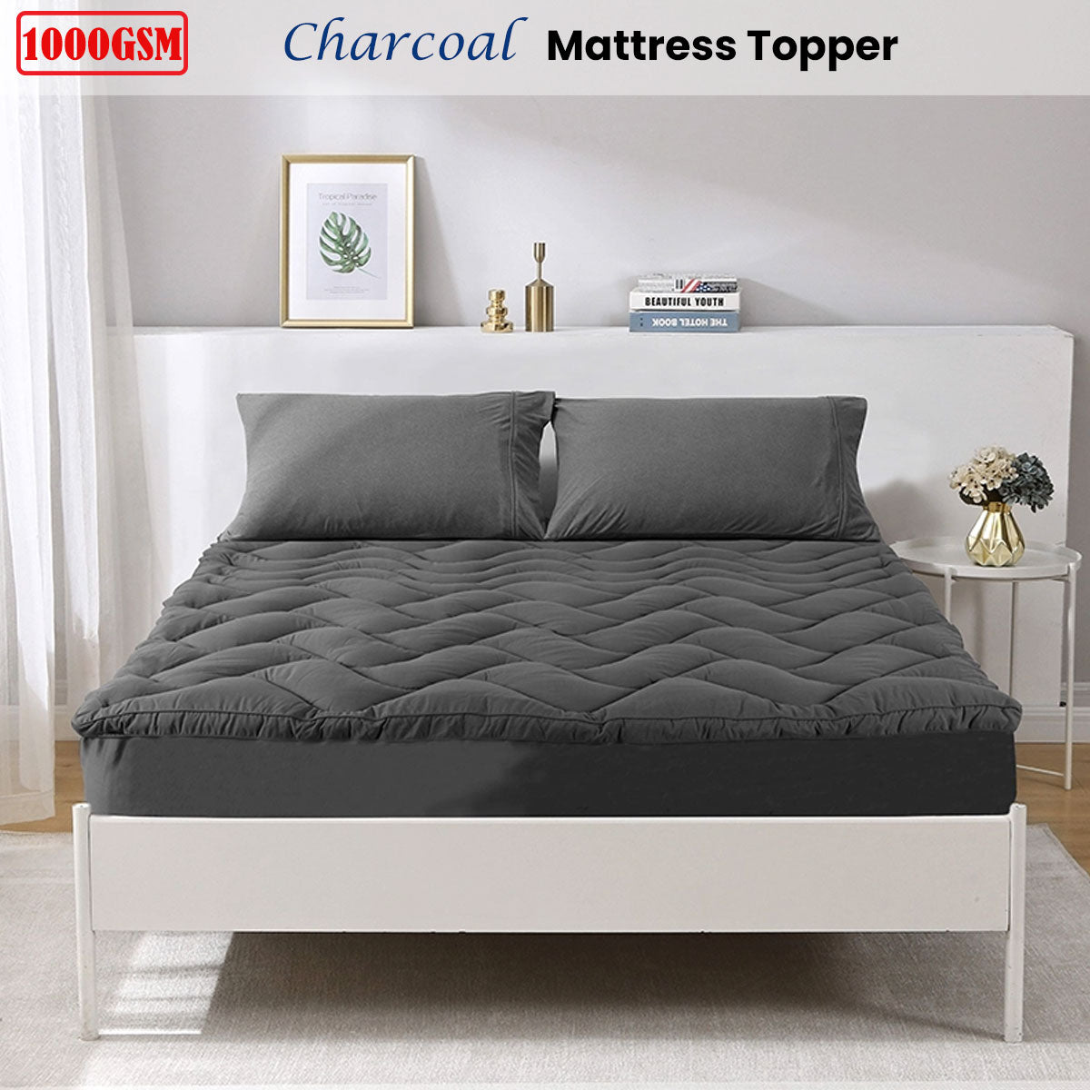 Ramesses 1000GSM Charcoal Mattress Topper Single