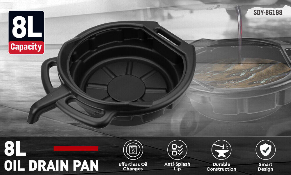 SEDY 8L Oil Change Pan Drain Tray Portable Dish Coolant Recovery Pan Black