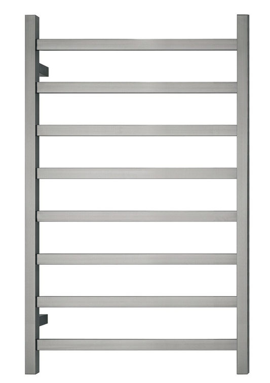 Premium Brushed Nickel Heated Towel Rack - 8 Bars, Square Design, AU Standard, 1000x620mm Wide