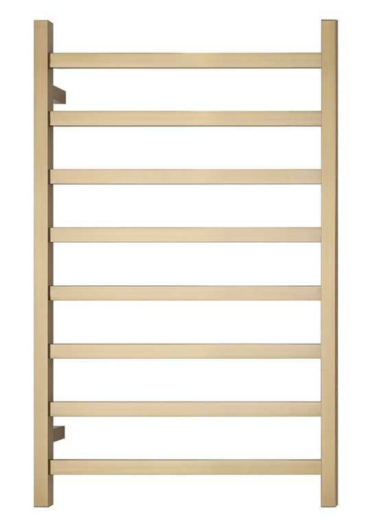 Premium Brushed Gold Heated Towel Rack - 8 Bars, Square Design, AU Standard, 1000x620mm Wide