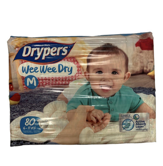 80pk Drypers Wee Wee Dry Disposable Diaper Nappies Nappy - Medium 6-11kg