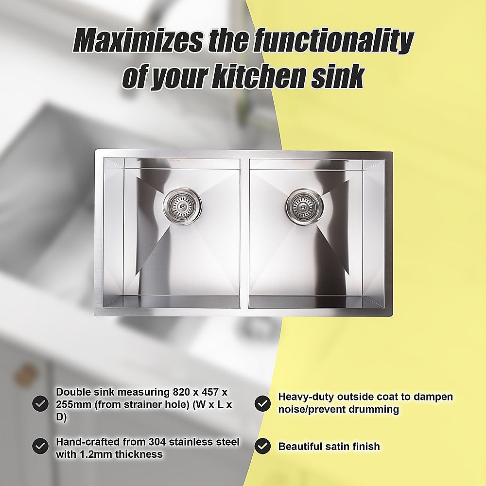 820x457mm Handmade Stainless Steel Undermount / Topmount Kitchen Laundry Sink with Waste