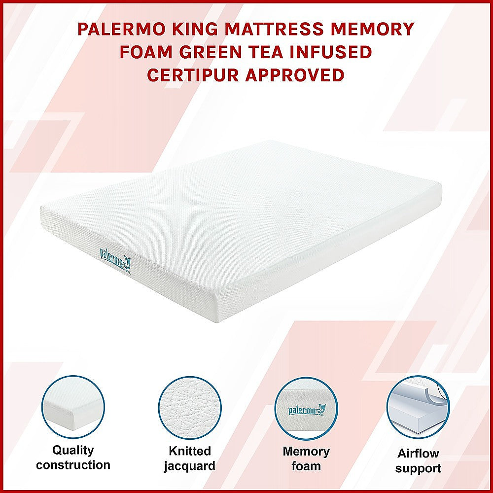 Palermo King Mattress Memory Foam Green Tea Infused CertiPUR Approved