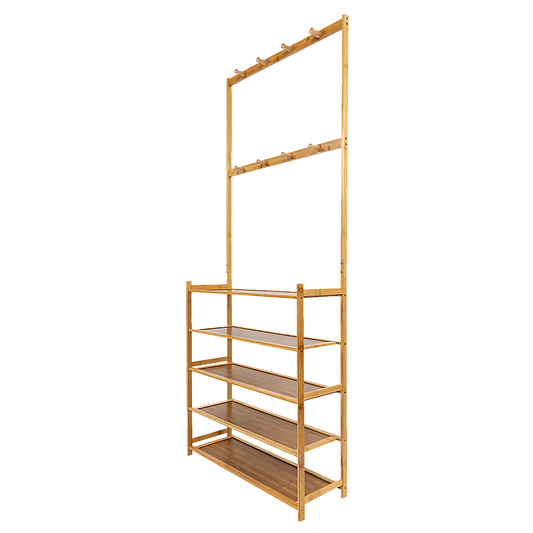 Large Wooden 5 Tiers Hat Coat Stand Clothes Shoe Rack Hanger Hooks Shelf Storage