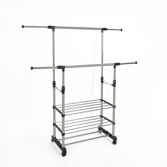 Heavy Duty Commercial Garment Rack Double Bar Rolling Collapsible Clothing Shelf