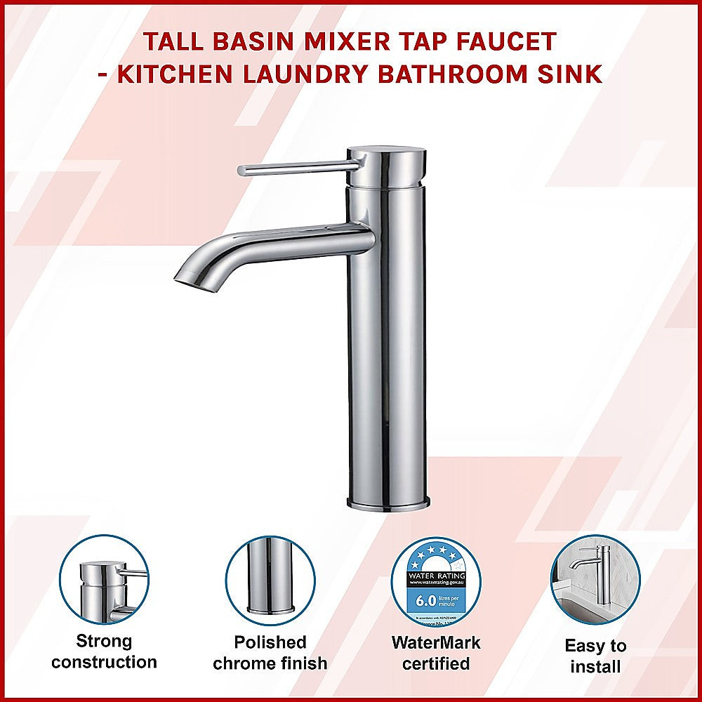 Tall Basin Mixer Tap Faucet -Kitchen Laundry Bathroom Sink