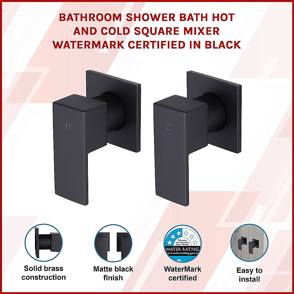 Bathroom Shower Bath Hot and Cold Square Mixer WATERMARK Certified in Black