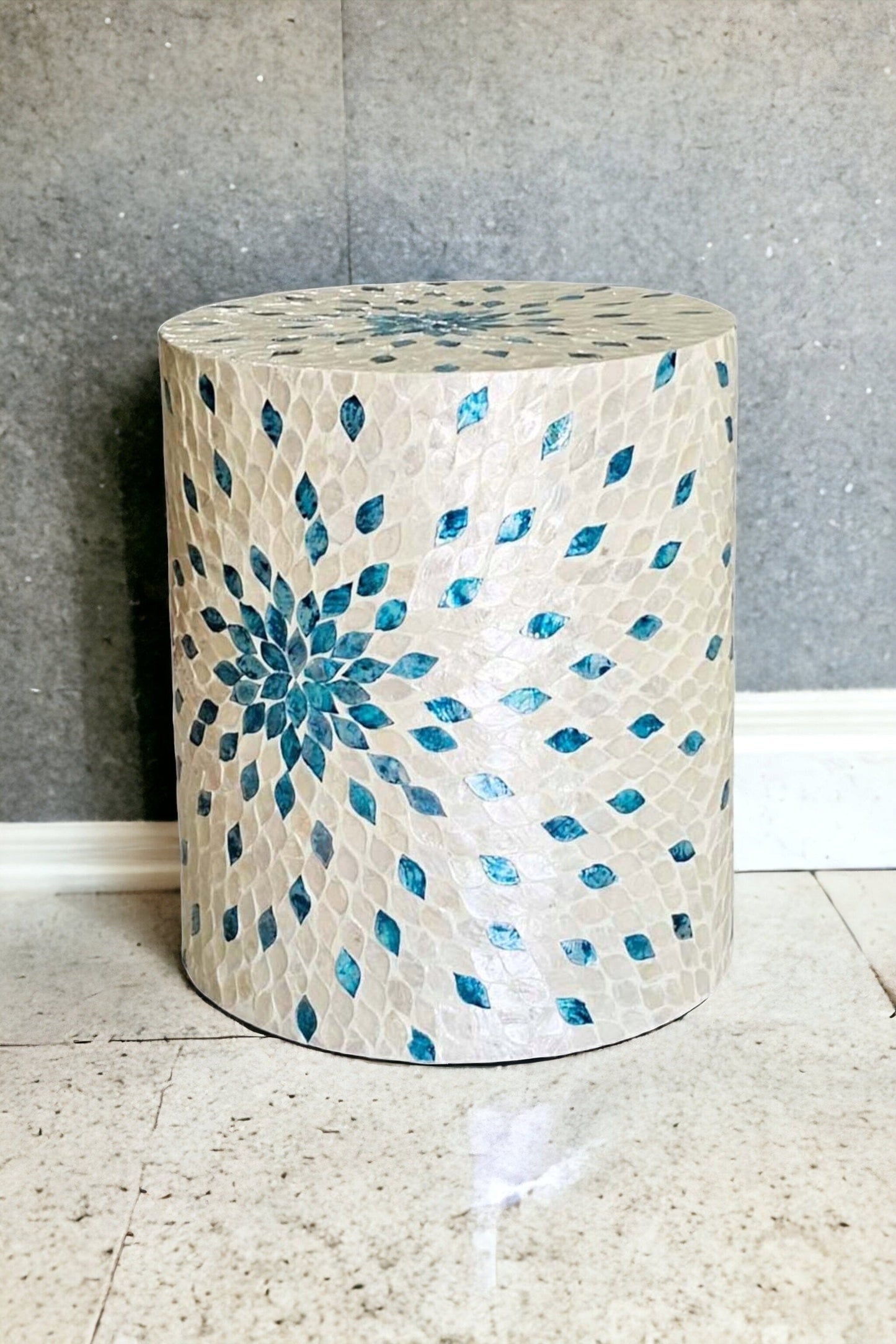 MOTHER OF PEARL AQUAMARINE DREAM STOOL/SIDE TABLE