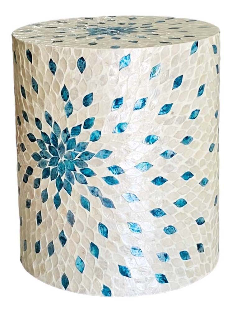 MOTHER OF PEARL AQUAMARINE DREAM STOOL/SIDE TABLE