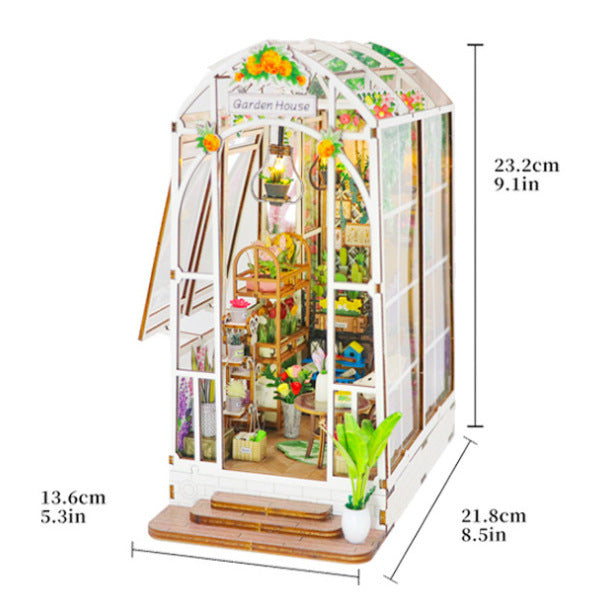 Dollhouse Miniature DIY Greenhouse Kit - Garden House with LED Lights