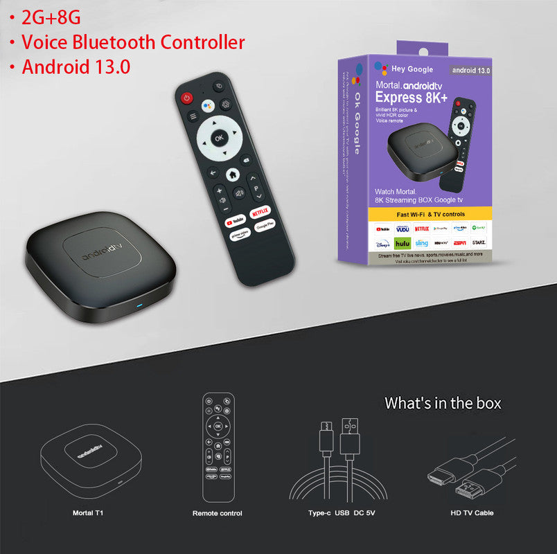 Android TV Express 8K+ Streaming Box - Ultra HD Android 13.0, 2G+8G with Voice Bluetooth Controller