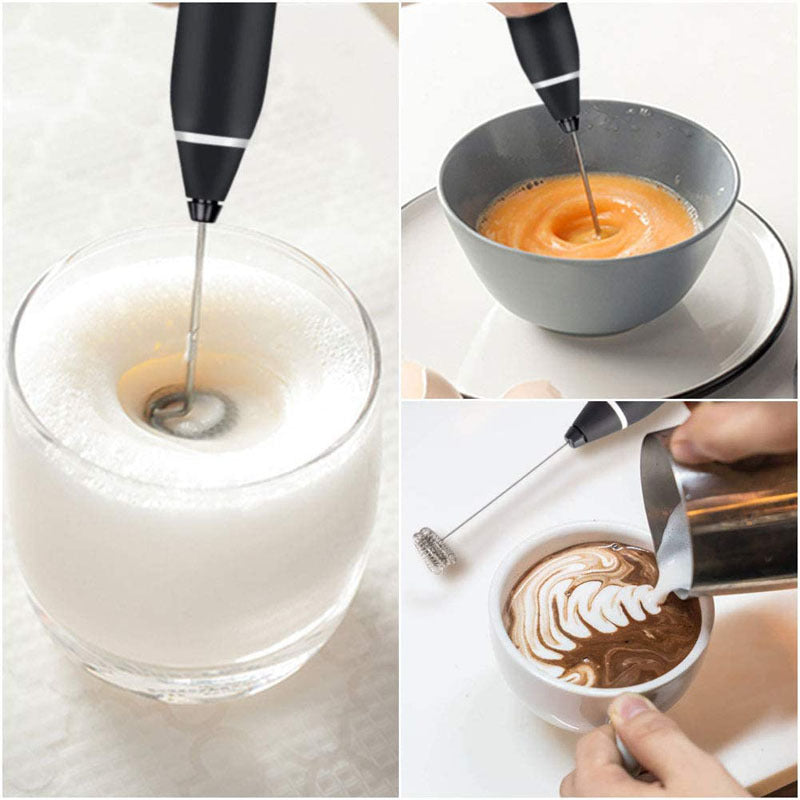 Black 304 Stainless Steel 3-Speed Handheld Electric Milk Frother, Egg Beater, Paint Mixer, and Milk Powder Blender