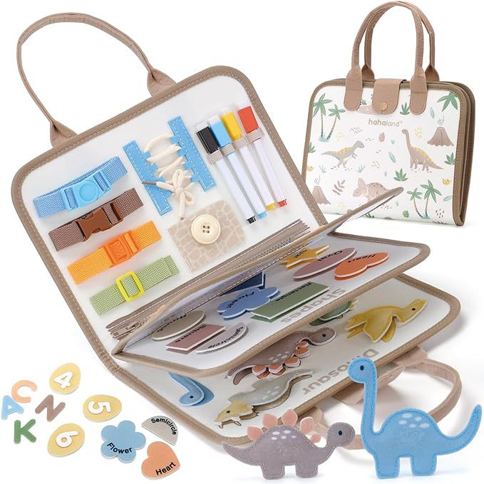 Khaki Felt Busy Board Educational Toy, Interactive Learning Activity Board for Kids