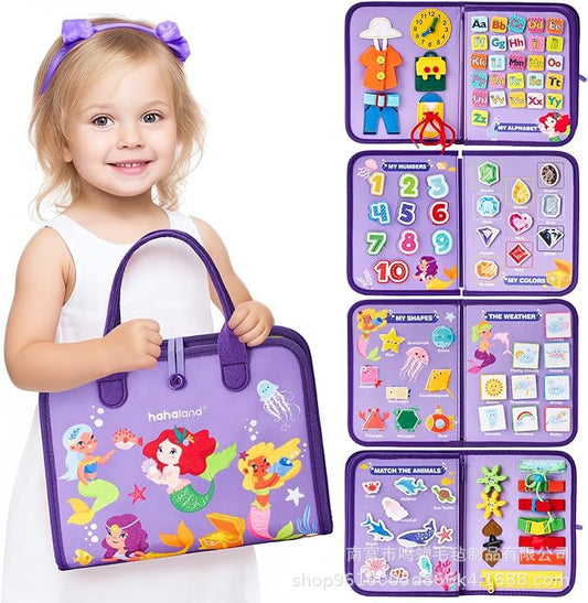 Purple Felt Busy Board Educational Toy, Interactive Learning Activity Board for Kids